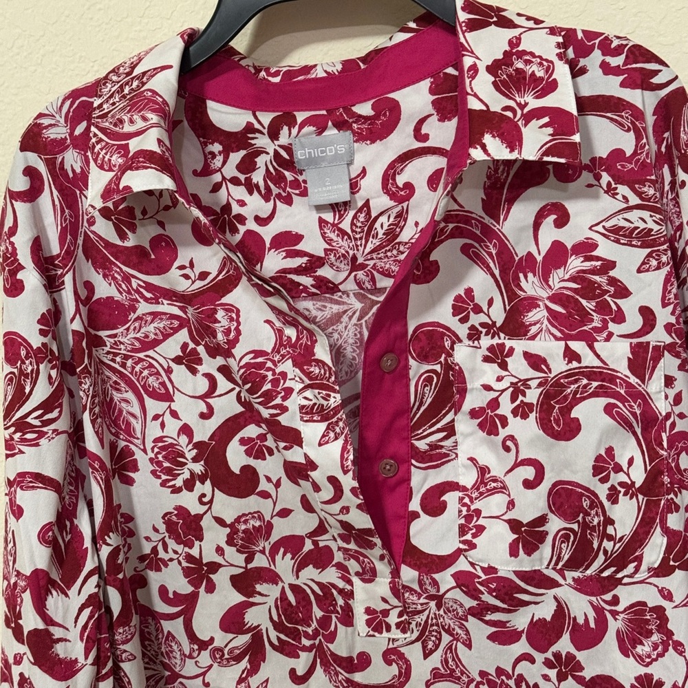 Chico's Pink and White Patterned Shirt Dress - Picture 2 of 6